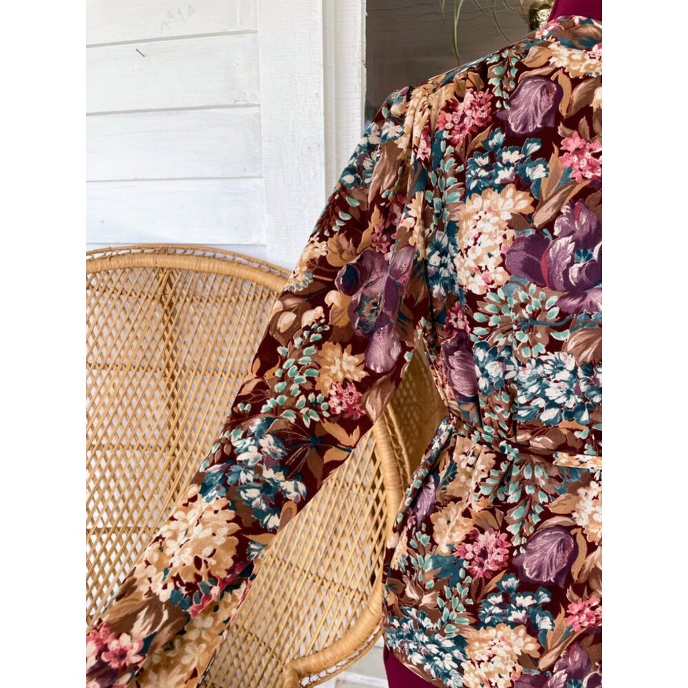 Vintage 1970s Floral Womens Belted Blouse Disco Size M - Picture 7 of 15